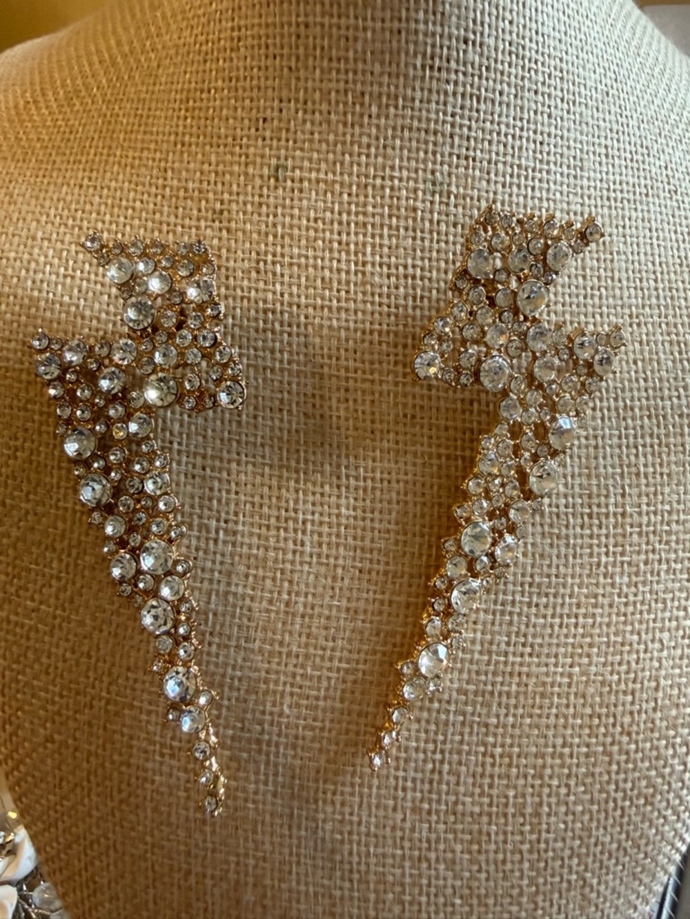 Gold-Tone Crystal Lightning Bolt Drop Earrings - Designer Style